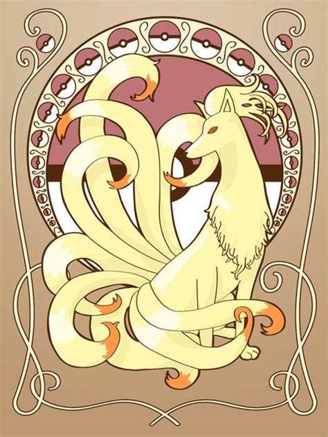 Items Similar To Art Nouveau Ninetails Pokemon Print Of A Digital