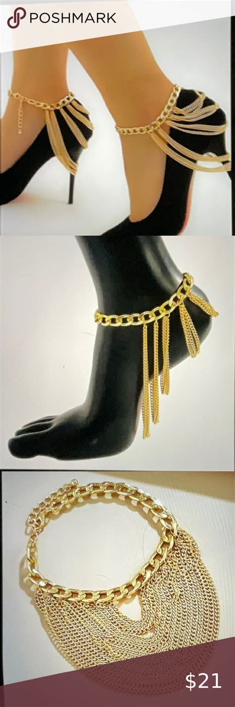 Nwt Ankle Bracelethigh Heel Shoe Chains Yellow Gold Tone High Heels