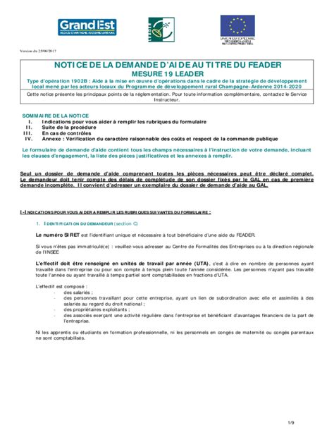 Fillable Online Notice De La Demande Daide Au Titre Du Feader Fax Email