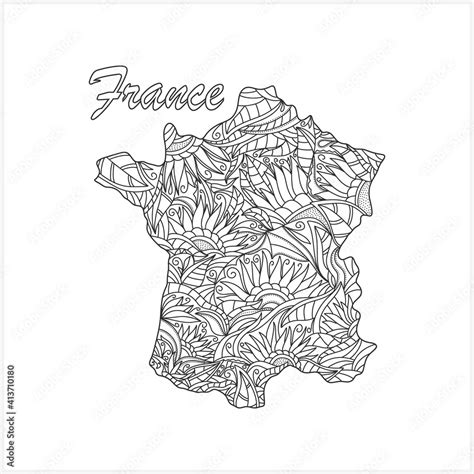 Doodle France Map Eco Design Coloring Page Book Hand Drawing Line