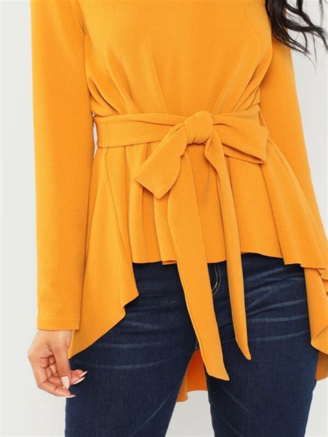 Shein Clasi Self Belted Asymmetrical Hem Top Shein Uk