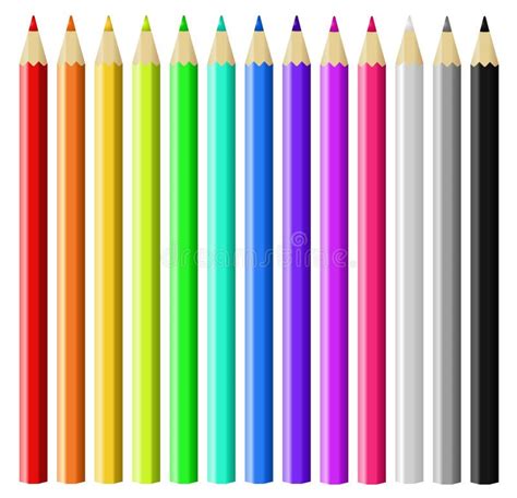 Set Of Realistic 3d Multicolor Colored Pencils Or Crayons Stock Vector