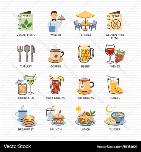 Colorful Restaurant Icons Drinks Set 2 Of 4 Vector Image