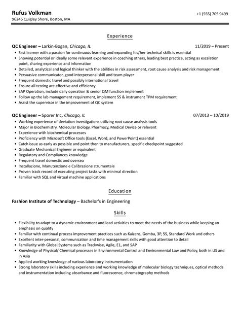 Qc Engineer Resume Samples Velvet Jobs