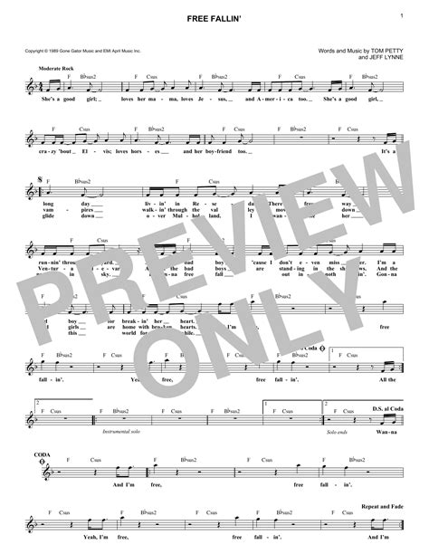 Free Fallin By Tom Petty Sheet Music For Lead Sheet Fake Book At