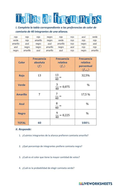 Tabla de frecuencias actividad de Matemáticas Actividades de