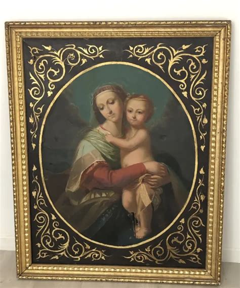 SUBLIME TABLEAU RELIGIEUX Ancien 1871 Signé Vierge A Lenfant Sur Toile