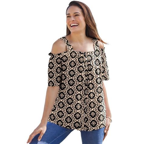 Woman Within Womens Plus Size Printed Cold Shoulder Blouse 22 24