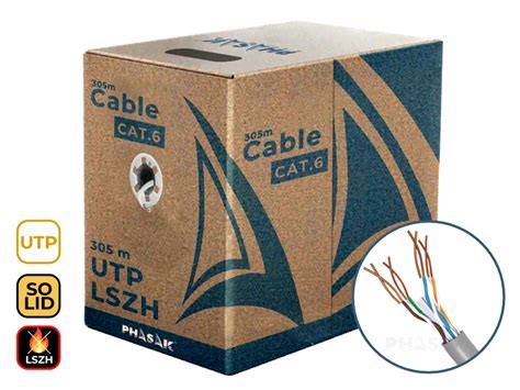 Bobina de Cable de Red Cat 6 UTP LSZH Sólido PHASAK AWG23 CCA 305M