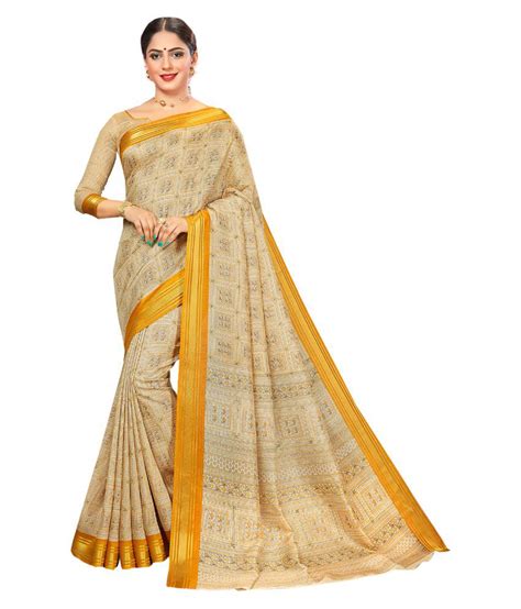 Ishin Yellow And Beige Bhagalpuri Silk Saree Buy Ishin Yellow And