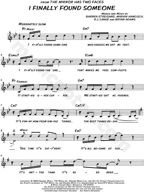 Barbra Streisand I Finally Found Someone Sheet Music Leadsheet In Bb Major Download