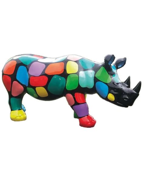 Statue Et Sculpture En Résine D Un Rhinocéros Xl Tache Multicolore Déco Et Artisanat