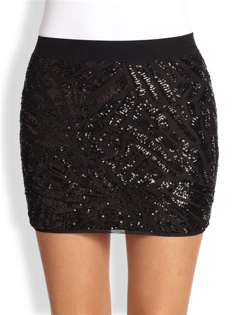 BCBGMAXAZRIA Sequin Mini Skirt In Black Lyst