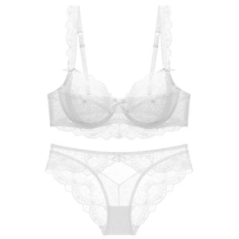 Ensemble Lingerie Femme Dentelle Transparente Ultra Fine Non Eponge A