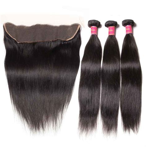 Nadula Straight Virgin Hair Weave 3 Bundles With Lace Frontal Closure