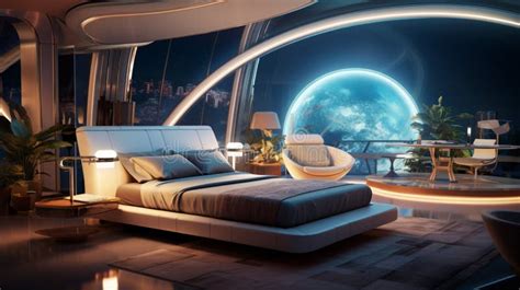 A Futuristic Special Bedroom, Bathed in Optimal Lighting. Stock Illustration - Illustration of ...