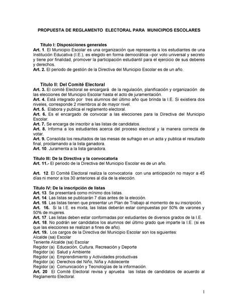 Propuesta De Regidores Municipios Escolares PROPUESTA DE REGLAMENTO