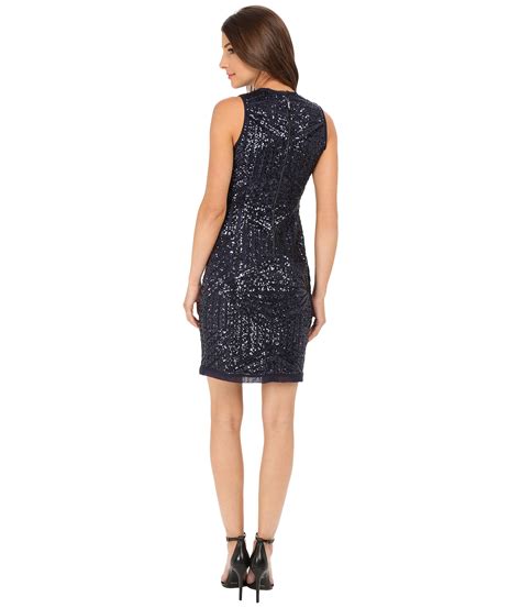 Vince Camuto Synthetic Geo Sequin Sheath Dress In Navy Blue Lyst