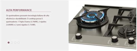 Cooktop G S Fischer Bocas Platinium Prime Tripla Chama Trempe Em