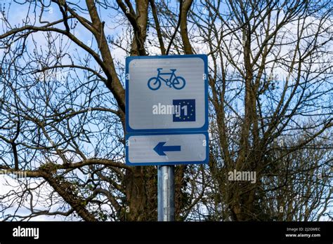 Cycle Route Sign Blue On White Stock Photo Alamy