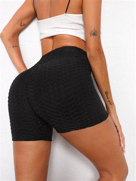 Shein Ezwear Wide Waistband Textured Knit Biker Shorts Shein Usa