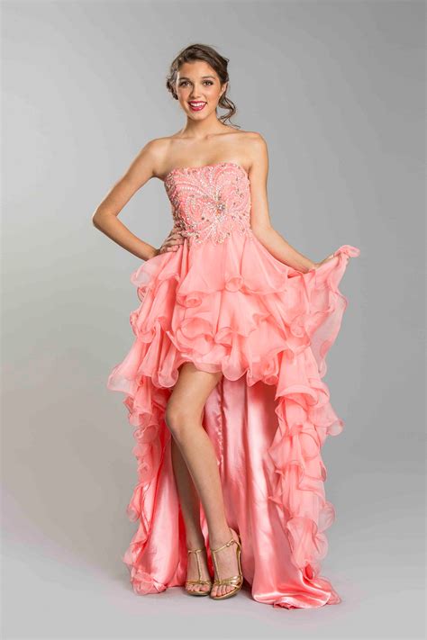 Strapless Sparkle Design High Low Ruffle Prom Dress Plus Sizes Train