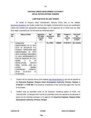 Fillable Online Huda Etenders Lump Sum Rate On Line Tender Fax Email