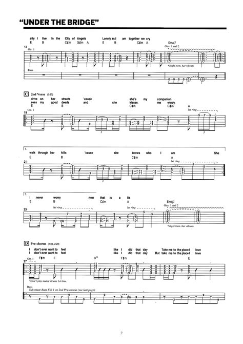 Red Hot Chili Peppers Tablatura E Partitura De Under The Bridge Pdf