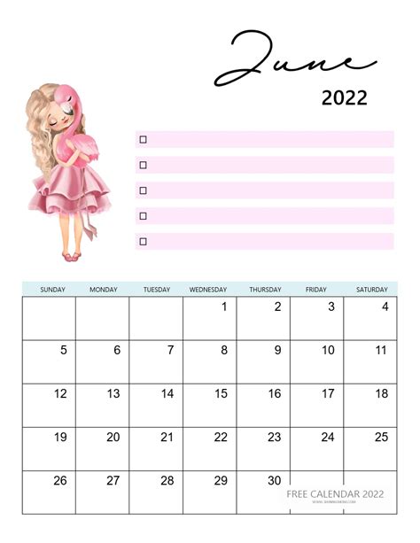 Cute June 2022 Calendar Printable