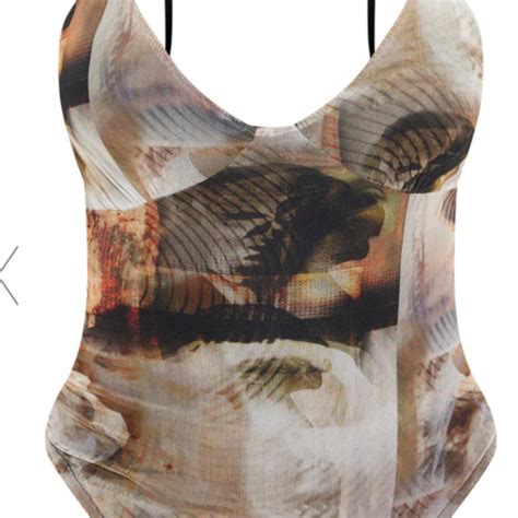 Nude Mesh Abstract Renaissance Bodysuit Depop