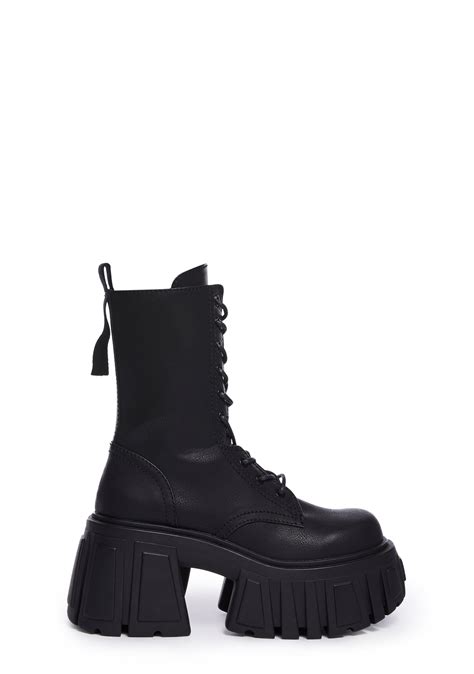 Widow Vegan Leather Platform Combat Boots Black Dolls Kill