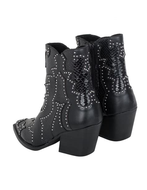 Comprar Botines Cowboy Con Tachuelas Negros Para Mujer