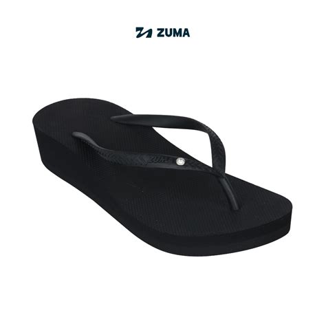 Jual Zuma Women Tiffany Black Sandal Jepit Wanita Wedges Karet Polos