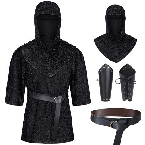 Cosplay Fake Chain Mail Shirt Medieval Renaissance Armor Tunic Coif