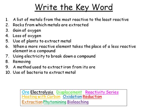 Key Words Metals Edexcel Teaching Resources