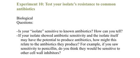 Solved Experiment 10 Test Your Isolate S Resistance To