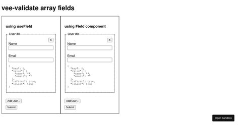 Vee Validate Array Fields Forked Codesandbox