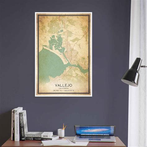 Vintage Vallejo California Map Poster, Modern Home Decor Wall Art Print