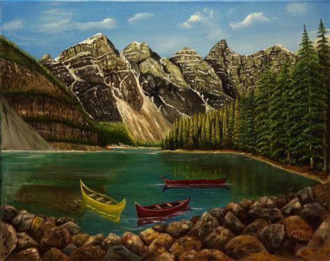 Landscape Oil Painting Of Summer At Moraine Lake LexaartWorld