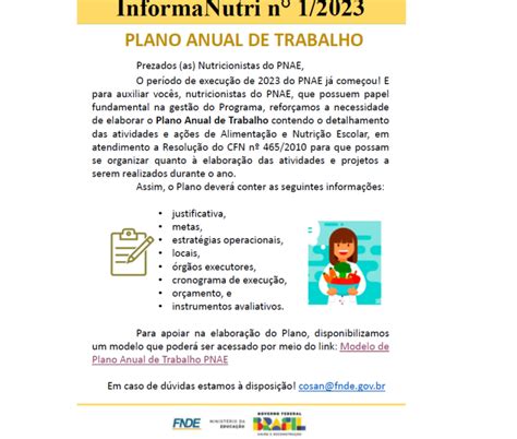 Orienta Es Sobre O Plano Anual De Trabalho Para Nutricionistas Do Pnae