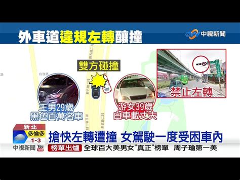 妻載夫違規左轉 遭直行車攔腰撞受困│中視新聞 20191228