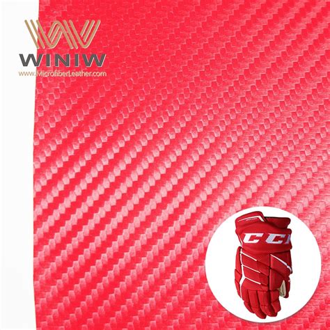 Red Carbon Fiber Pu Vegan Leatherette Fabric For Hockey Gloves Winiw Microfiber Leather