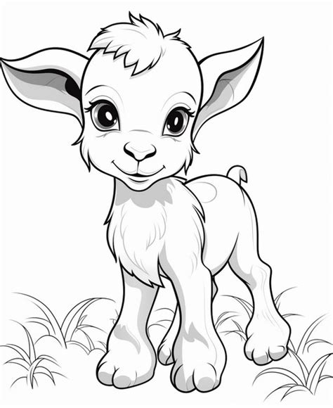 Premium Photo | A black and white drawing of a goat in a field of grass.