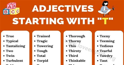 Adjectives That Start With T 100 Useful Descriptive Words Beginning With T Love English