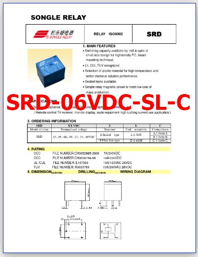 SRD 06VDC SL C PDF Datasheet DC 6V Songle Relay