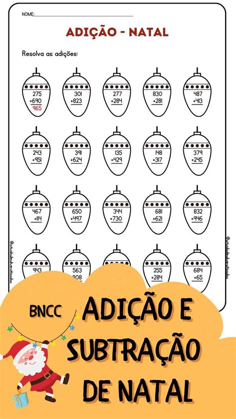 Atividades De Adição E Subtração Com Tema Natal Adição E Subtração Matemática De Natal Adição