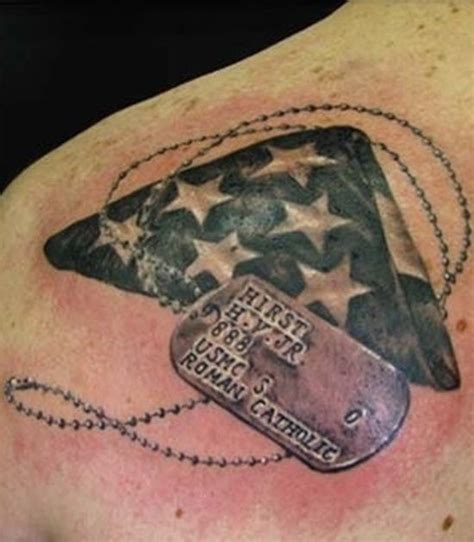 Dog tags and american flag memorial tattoo - Tattooimages.biz