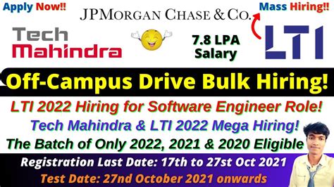 LTI Tech Mahindra JPMorgan Mega Off Campus Hiring For 2022 2021