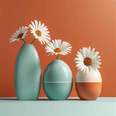 Premium Ai Image There Are Three Vases With Daisies In Them On A Table Generative Ai