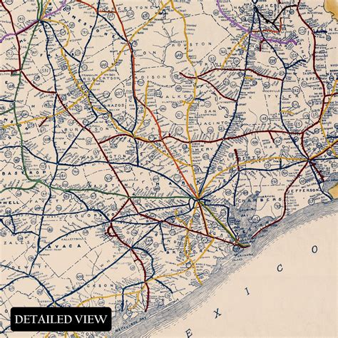 vintage  texas map poster vintage railroad map  texas poster